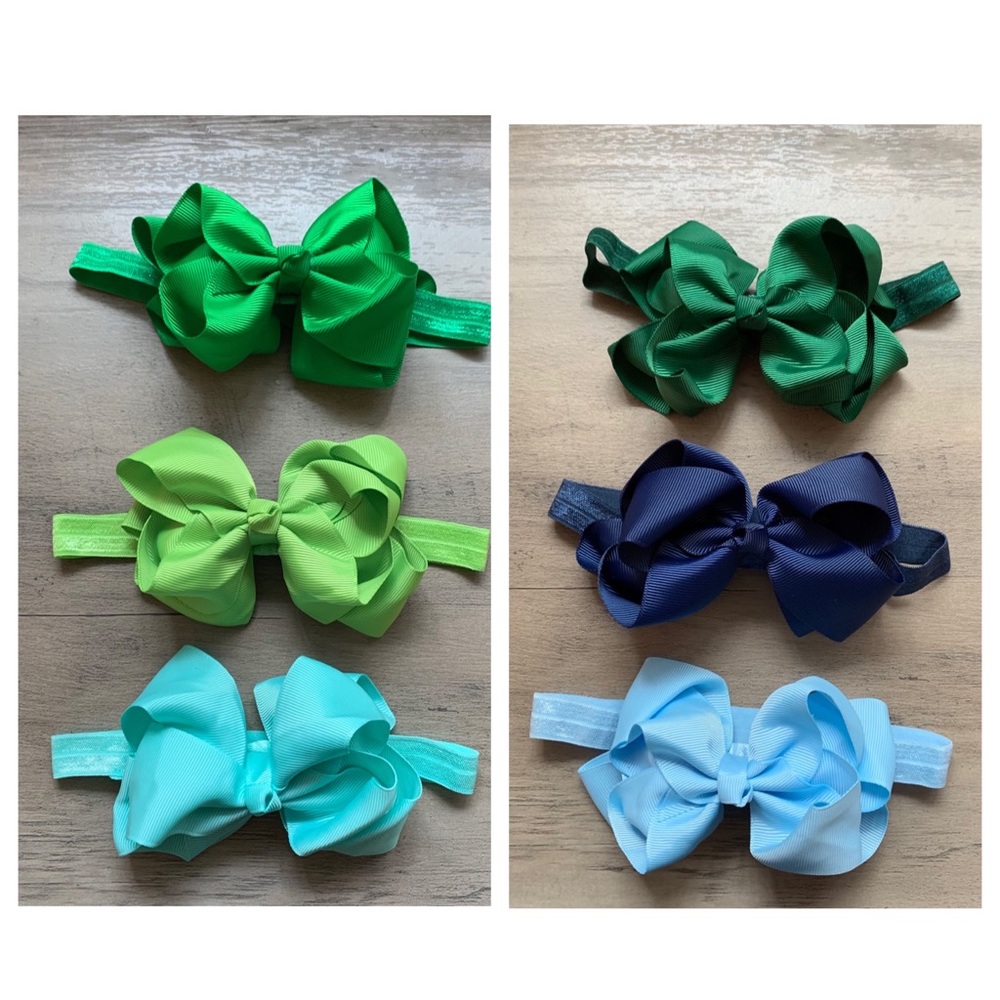 Ribbon Hair Bow Elastic Headband Set of 6, New